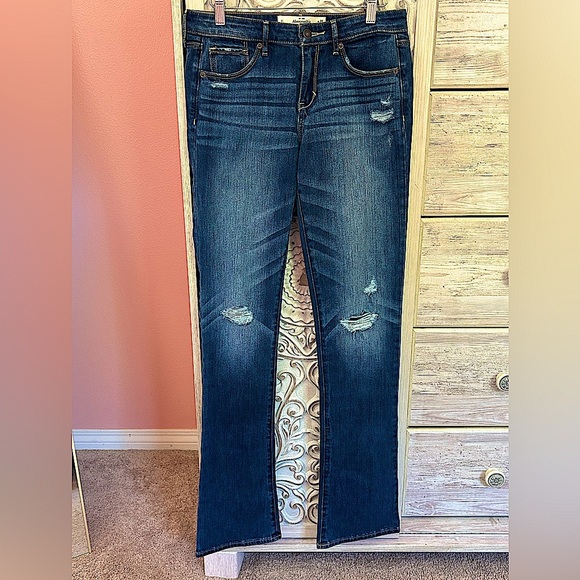 Abercrombie & Fitch skinny bootcut distressed dark denim jeans,  6 Long, 28/35 - Picture 1 of 9